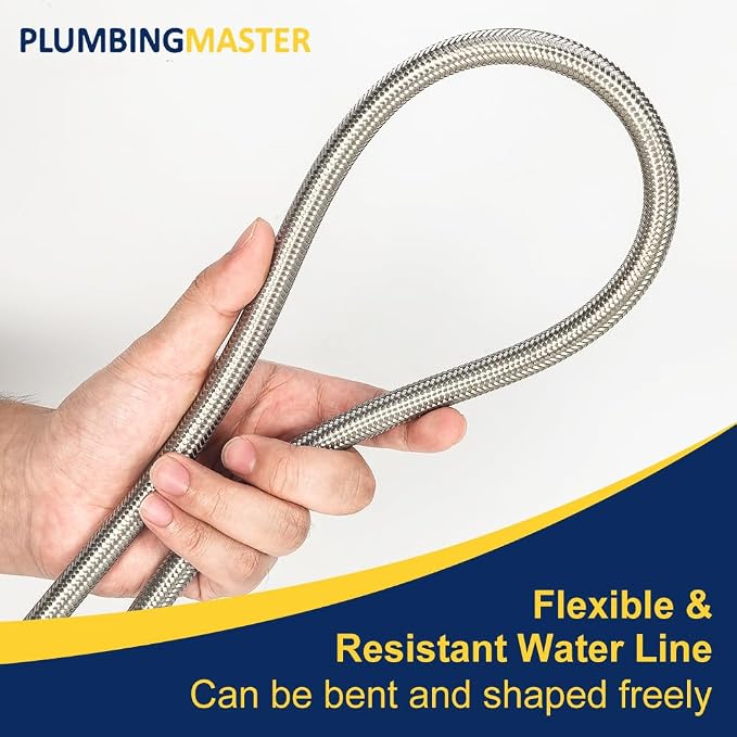 20FT Stainless Steel Braided Ice Maker Supply Line – 1/4″ Compression x 1/4″ Compression Fittings, Lead‑Free, Burst‑Proof, Universal Fit, NSF/UPC Certified, 10‑Year Warranty
