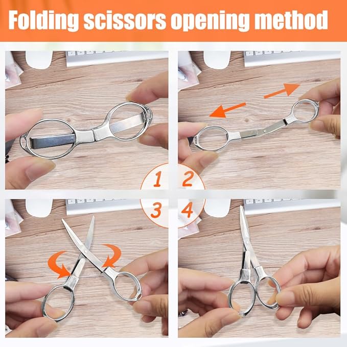 2PCS Folding Scissors, Portable Travel Scissor, Gift for Men Glasses Shaped Mini Shear Telescopic Cutter, Anti Rust Stainless Steel Scissors for Fishing Sewing Home Office-Silvery