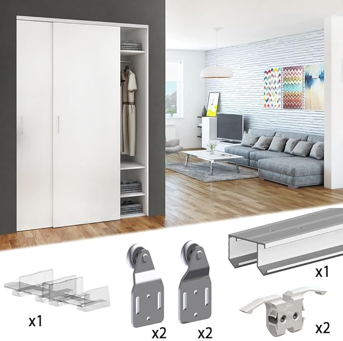 Sliding Closet Door Hardware Kit - 47-inch Double Track for 2 Bypass Doors Up to 100lbs - SLID'UP 110