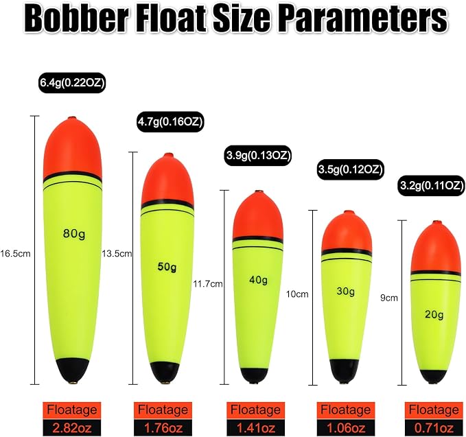 Slip Bobber Fishing Floats EVA Foam Bobbers for Pike Perch Carp Bass Fishing Bobber Float Saltwater Freshwater Floatage 0.35oz - 4.23oz