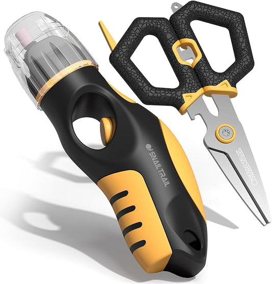 SNAIL TRAIL Fishing Line Stripper & 6" Scissors Kit, Built-in Electric Hook Sharpener, Portable Fish Braided Line Remover & Unwinding Tool, Reel Line Removal Equipment, Stripping Unwinder Gear for Men