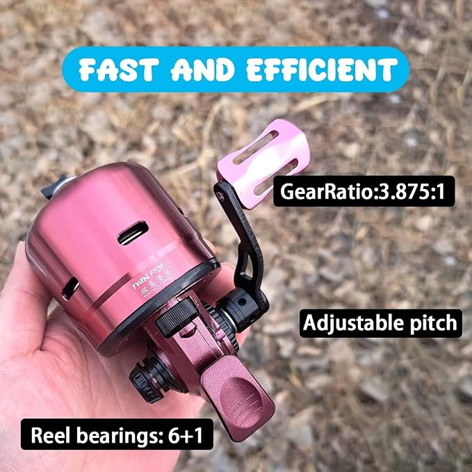 AMEYXGS MPX39 Bowfishing Reel for Archery Hungting Bow Fishing, Stainless Steel and Aluminium, Left/Right Reversible Handle, 3.875:1 Gear Ratio, Strong Line 4# 85 Yards 0.32mm/50lb