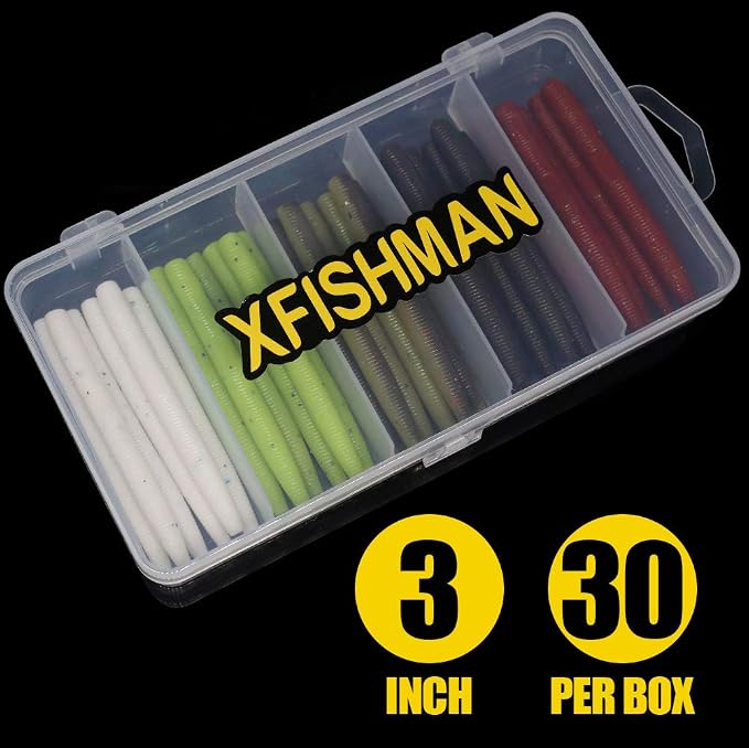 Wacky-Worms-Bass-Fishing-Lure-Kit-Wacky-Rig-Worms-Soft-Plastic-Stick-Baits3 4" 5" 6 inch