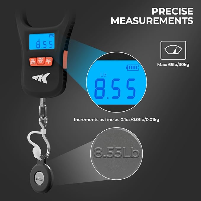 KastKing ToughTide Fishing Scale, USB Charging, 65lb Capacity, Ultra-Thin Digital Fish Scale, LCD Display, Ergonomic Handle, Fish Scales Digital Weight, Fishing Accessories for Men