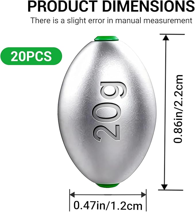 Fishing Egg Lead Sinkers Kit, 20pcs/25pcs Oval Shot Drop Weights Sinker for Bass Carp Catfish Saltwater Freshwater Casting Bottom Fishing Tackle (0.35oz/0.53oz/0.7/1oz)