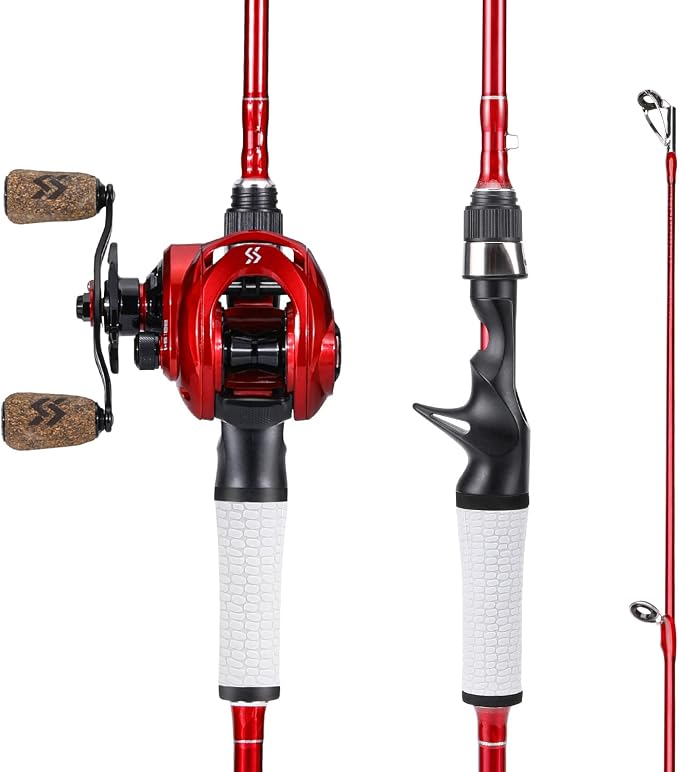 One Bass Spirit Flame Fishing Rod Reel Combo, Spinning & Baitcasting Fishing Pole with Graphite 2Pc Blanks, Stainless Steel Guides