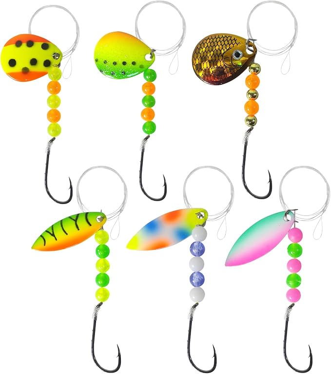 Eupheng Hand-Tied Walleye Rigs 15LB Spinner Crawler Harness with Colorado & Willow Blades, Single/Double Sharp Hooks, Pre-Rigged Bait Rigs for Walleye, Bass, Trout, Salmon – 6PCS/12PCS Kit