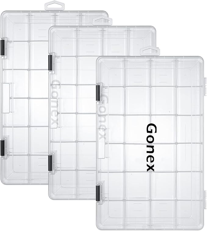 Gonex Fishing Tackle Boxes, 3600 3700 Tackle Trays with Adjustable Dividers, Clear Plastic Tackle Box Organizer Storage for Fishing Lure Bait Hook Jewelry Craft Beads Earring Container, 3 or 4 Packs