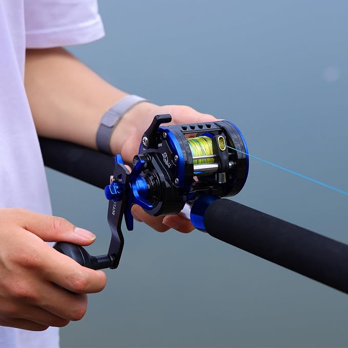 Burning Shark Baitcasting Fishing Reel, Smooth Powerful Round Baitcaster Reel, Saltwater Inshore Surf Trolling Reel, Conventional Reel for Catfish, Musky, Bass, Pike
