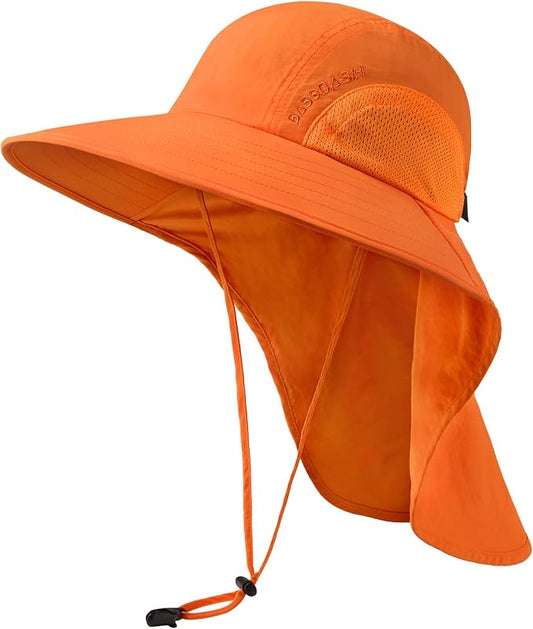 BASSDASH UPF 50+ Unisex Water Resistant Wide Brim Sun Hat with Large Neck Flap Ponytail Fishing Hat for Men Women