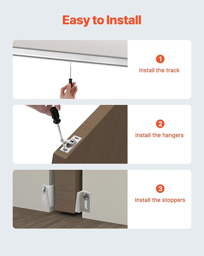 VEVOR Sliding Pocket Door Hardware Track Kit, 5.73ft Heavy Duty Pocket Door Hardware Kit, Commercial Grade Pocket Door Hardware and Track Set for 24"-36" Wide Single Door, Smoothly and Easy to Install