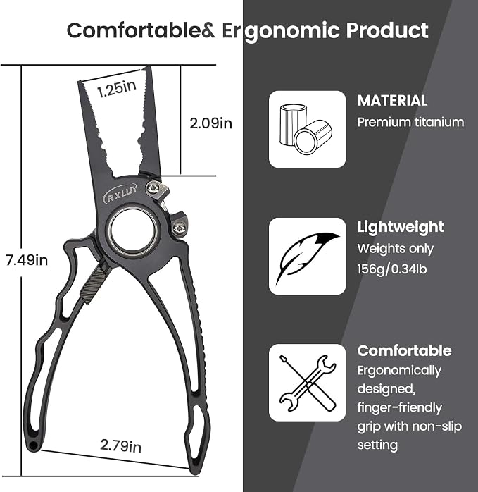 Titanium Fishing Pliers, Premium Saltwater Fishing Gear, Tungsten Cutters, Split Ring Hook Remover, Knot Tying Tool with Lanyard, Ice Fishing, Sea Fishing Kit Gifts for Men
