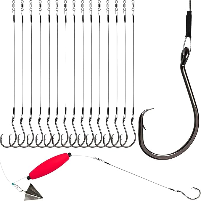 Dovesun 30PCS/20PCS Circle Hooks Fishing Pre-Rigged Catfish Rig for Saltwater Freshwater Catfish Hooks with Wire Leader 2/0 4/0 6/0 8/0 10/0