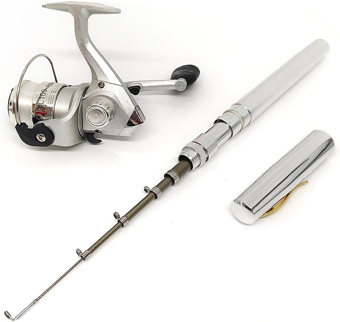 Portable Mini Small Fishing Rod and Spinning Reel Combos, Compact 38inch Pocket Pen Fishing Pole Telescopic with Line Lures Hooks for Raft, River, Lake, Ice Fishing and So On