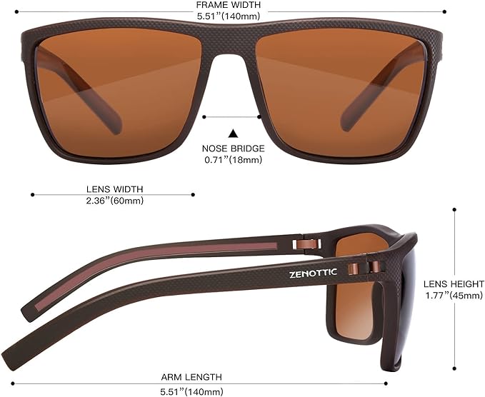 ZENOTTIC Polarized Sunglasses for Men Lightweight TR90 Frame UV400 Protection Square Sun Glasses