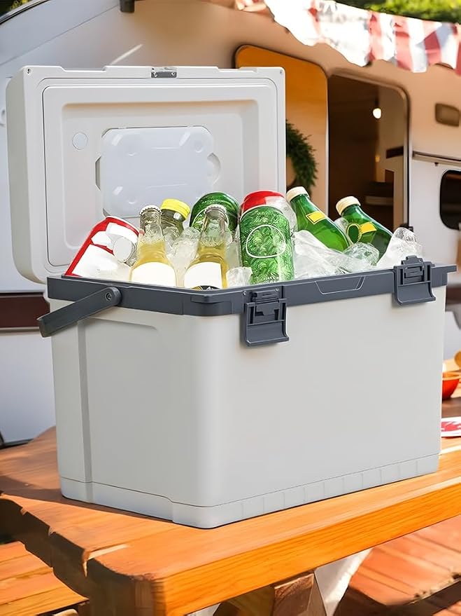 Ultra-Light 30 Quart Hard Cooler Insulated Portable Ice Chest Box for Drink, Beverage, Beach, Camping, Picnic, Fishing, Boat, Barbecue, 30% Lighter Than Rotomolded Coolers Keeps Ice for 3+ Days