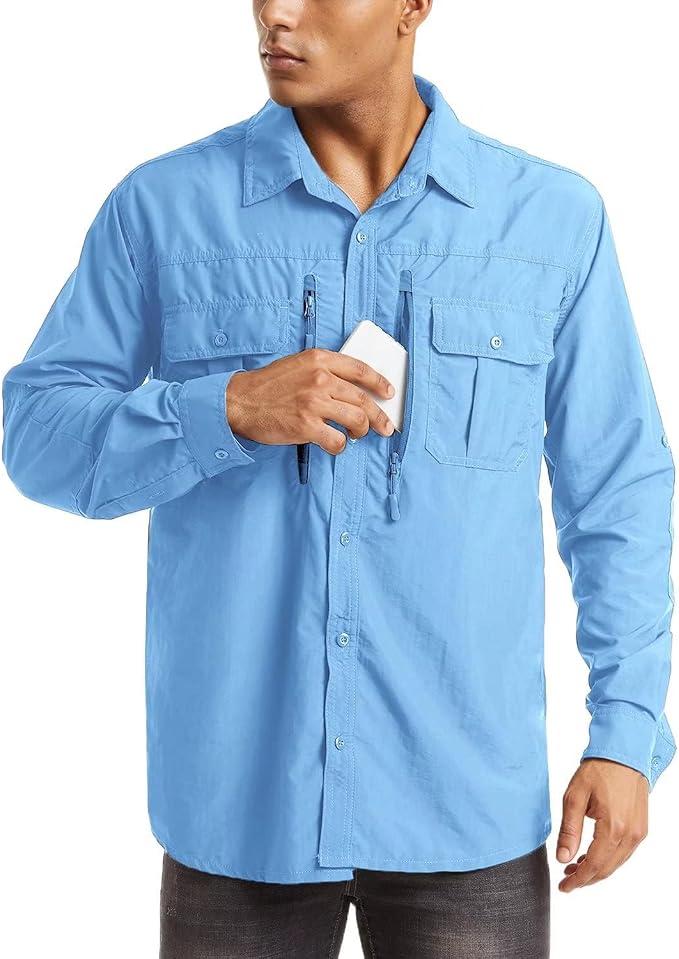 MAGCOMSEN Men's UPF 50+ Sun Protection Shirts, Button Down Long Sleeve Shirt for Hiking, Fishing, Safari