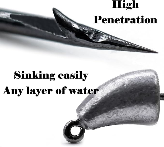 FishTrip Bullet Jig Head Weighted Hooks,10pcs Texas Rigs EWG Hooks for Bass Fishing Saltwater 1/16 1/8 1/4 1/2 oz