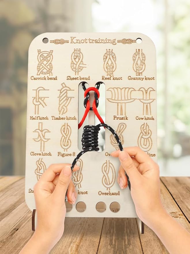 Learn Knot Training Board, 16 Knotting Methods for Beginners, Portable Knot Tying Book for Fishing, Backpacking, Hiking, Outdoor Survival, Camping, Knot-Tying-kit