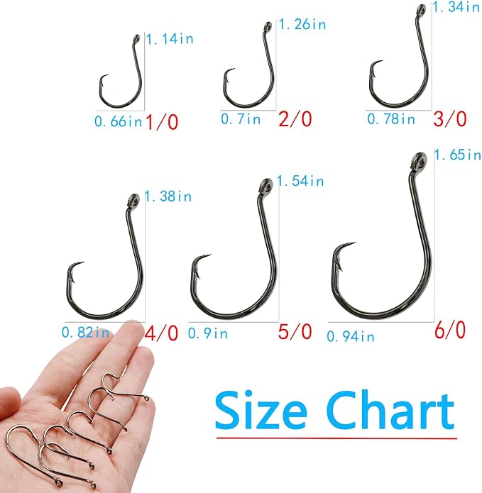 Afmivs Fishing Hooks Saltwater, 160PCS Circle Hooks Saltwater, Fish Hooks for Fishing Gear Tackle, Catfish Octopus Hook #1 1/0 2/0 3/0 4/0 5/0 6/0 8/0 Black High Carbon Steel with Portable Plastic Box