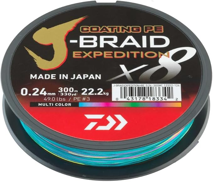DAIWA J-Braid Expedition X8E, 300m, Multi-Color, Braided Fishing Line