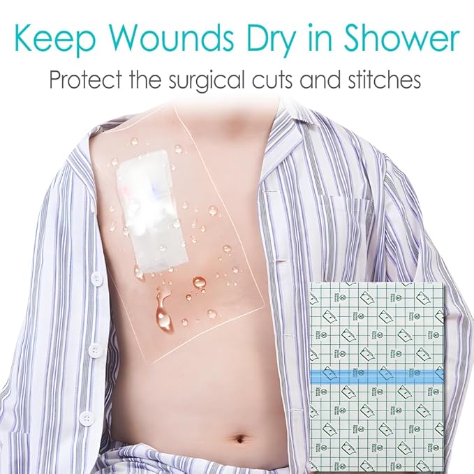 Waterproof Dialysis Catheter Shower Cover Large Coverage Shields for Peritoneal Dialysis Port Accessories PD Chest Catheter Central PICC Line Feeding Tube 10"x12"(Pack of 25)