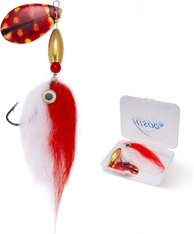 Pike Musky Walleye Fishing Lure Spinnerbait with Feathered Hooks Rooster Tail Fishing Lures Spoon Lures Baits with Tackle Box
