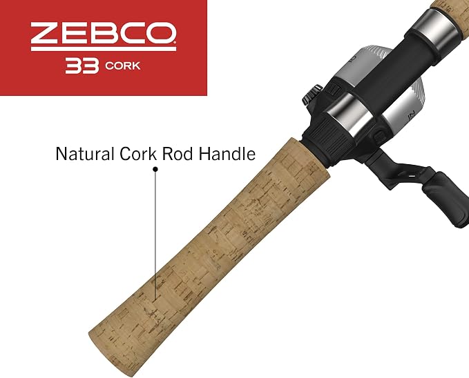 Zebco 33 Cork Reel and Fishing Rod Combo, Graphite Rod with Cork Handle, QuickSet Anti-Reverse Fishing Reel with Bite Alert