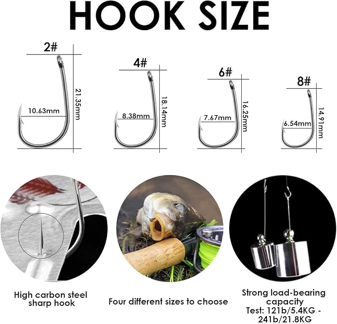Carp Fishing Hair Rigs, 20 Pcs Curved Barbed Carp Hook Anti-Tangle Swivel Braided Thread line with 3 Card Boilie Bait Stops Dumbell Stoppers and Stringer Needle