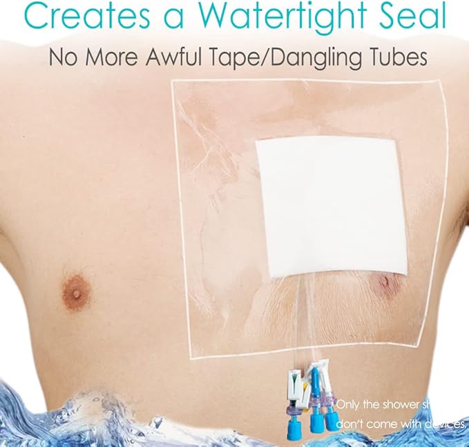 Waterproof Shower Protector | 10x12 Inch Dialysis Catheter Shower Cover Large | Without Glue in The Center for Chest Chemo Port Picc Line PD Peritoneal Dialysis Accessories Bandage (Pack of 14)