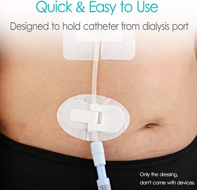 Peritoneal Dialysis PD Catheter Holder Adhesive Patch Stabilization Device for Picc Line Stomach Feeding Peg J Tube G-Tube Urine Foley Catheter| Individually Packed| Non-Woven Dressing (Pack of 10)