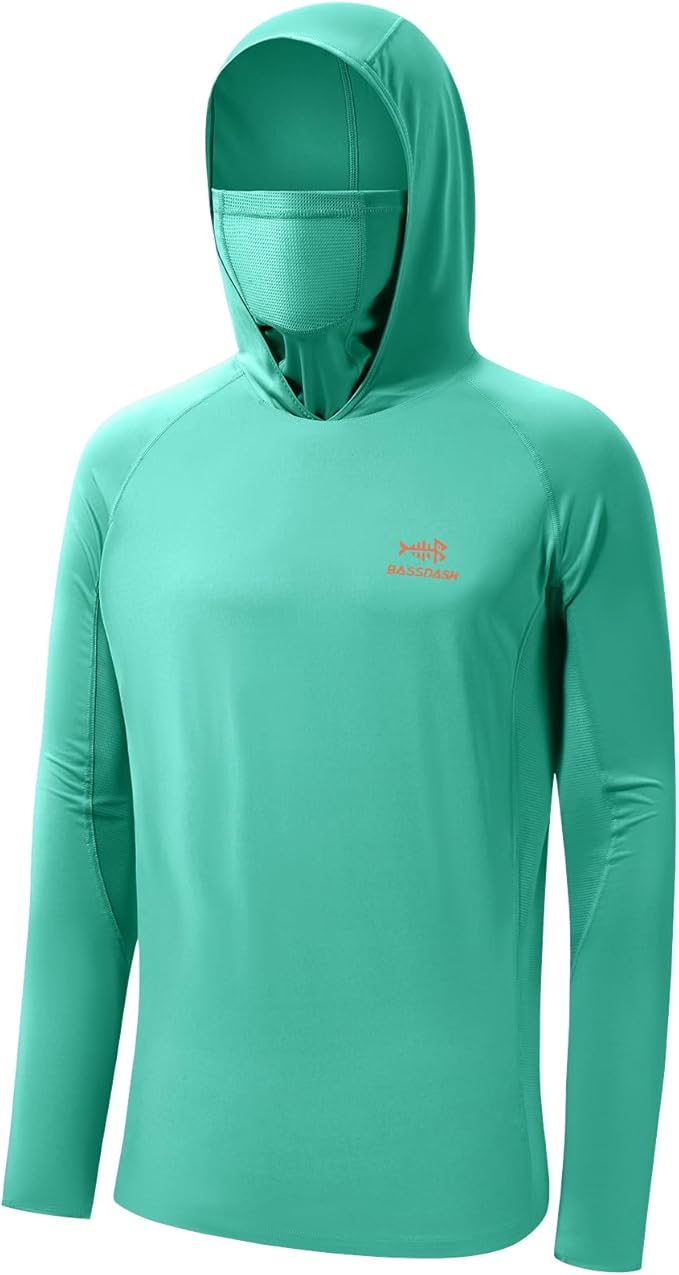BASSDASH UPF 50+ Men’s Long Sleeve Fishing Shirt with Mask UV Neck Gaiter Hoodie