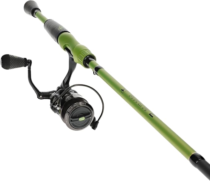 Lew's MACH 2 Spinning Reel and Fishing Rod Combo, IM8 Graphite Blank Fishing Rod, Right or Left-Hand Retrieve, Winn Dri-Tac Ultra Handle, Black/Green