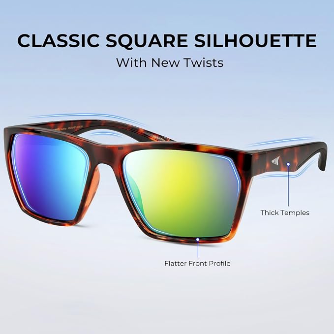 KastKing Beartrap Polarized Sports Fishing Sunglasses, With PuriVex Protective Lens Coating, Square Frame Design, Men Women