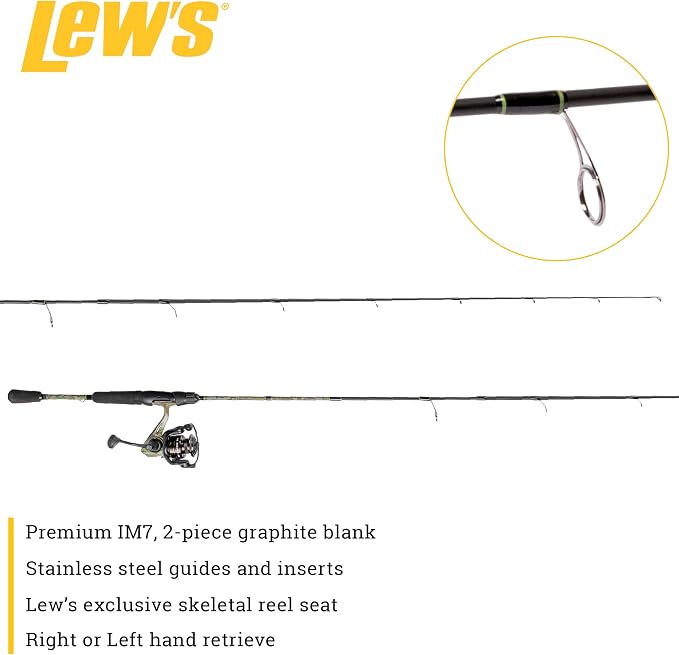Lew’s American Hero Camo Spinning Reel and Fishing Rod Combo, IM7 Graphite Rod, Interchangeable Retrieve, Camo/Black