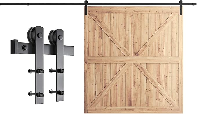 SMARTSTANDARD 12ft Barn Door Hardware Kit - Heavy Duty Sturdy, Quiet Sliding Track - Easy to Install, Fits 72" Wide Door Panel (I Shape Hanger)