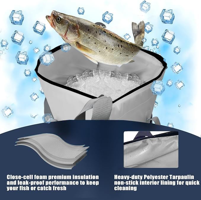 MORXPLOR Insulated Fish Cooler Bag for Fishing 41x17 47x17In 50x20In 60x24 72x30 80X40 Inches,Large Insulated Fish Kill Bag,Fishing Catch Bag Cooler with Water-resistant Zipper