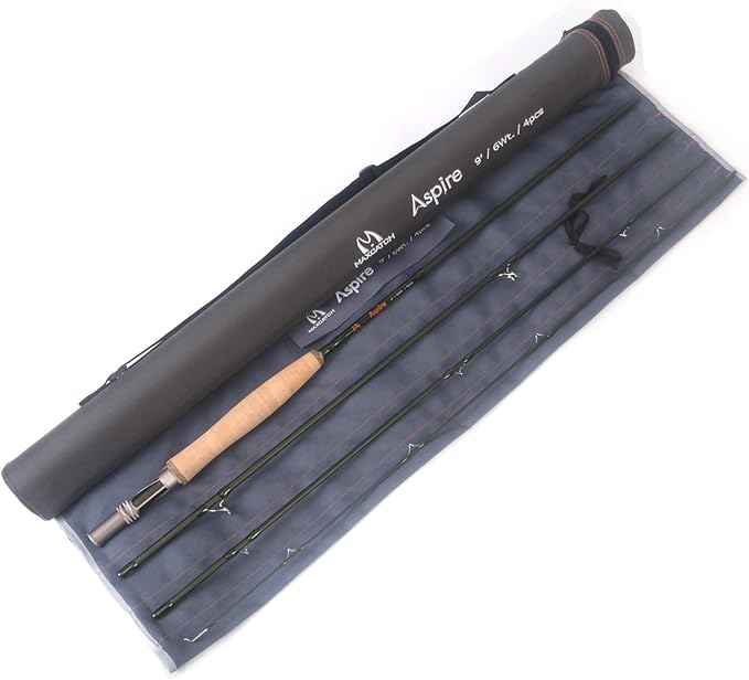 M MAXIMUMCATCH Aspire - Fly Fishing Rod 40T Carbon Fiber, Anodized Reel Seat, 9FT 4-Piece, 5/6/8 wt