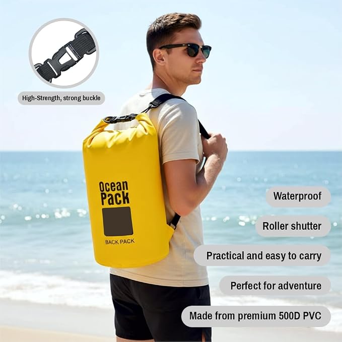 Waterproof Dry Bag Set of 3 – Roll Top Waterproof Bags 15L 20L 30L – 500D PVC Floating Dry Bags for Kayaking, Camping, Beach and Travel – Lightweight Compression Design (yellow, black, and purple)