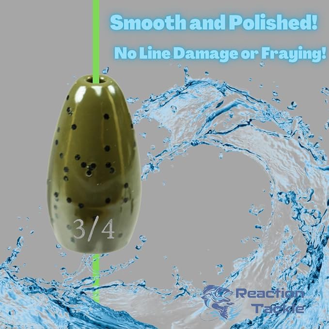 Reaction Tackle Tungsten Flipping Weights for Bass Fishing - Sinkers for Punching Heavy Cover - Fresh & Saltwater - Texas/Carolina Rigs - Size Stamped