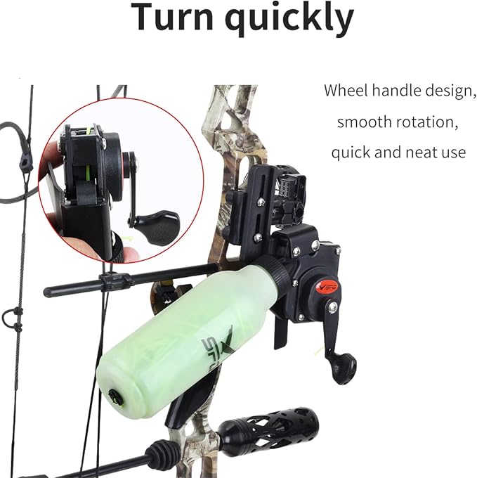 SPG Bowfishing Reel Archery Bottle Bow Fishing Reels Kits with 40M Fishing Rope Bow Mounted Attachment for Right Hand Compound Bow Recurve Bow Accessories