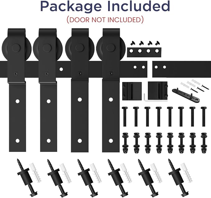 SMARTSTANDARD 8 Feet Bypass Sliding Barn Door Hardware Kit - for Double Wooden Doors-Single Track - Smoothly & Quietly - Easy to Install-Fit 84" Opening