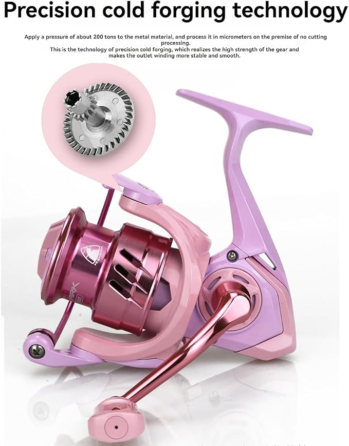 Pink Macaron Fishing Reel, Metal Waterproof Lightweight Fishing Reel - HPCR Rolling Bearings for Smooth Operation