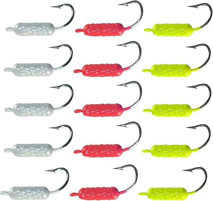 Eupheng UV Glow in Dark Yellowtail Snapper Jigs, 15PCS 1/4oz, 1/8oz, 1/16oz Weighted Jig Head with Stainless steel Hook Yellowtail jig hook for Saltwater and Freshwater Fishing