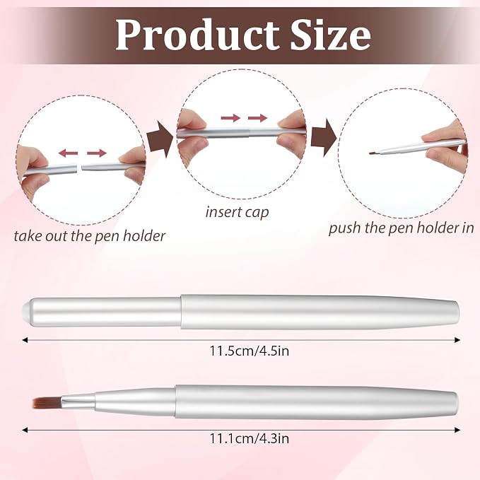 2 Pack Retractable Lipstick Brush, Lip Brush for Lipstick Lip Liner Pencil Brushes Flat Lips Balm Applicator Travel Lipliner Brushes for Lipsticks, LipGloss, Eyeshadow Travel