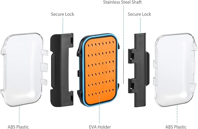 Gonex Fly Boxes for Fly Fishing Jig Boxes Two-Sided Waterproof Lightweight Fly Fishing Box Easy Grip Transparent Lid Fly Fishing Lures Box, 4.1"x 3.0"x 1.2", Orange
