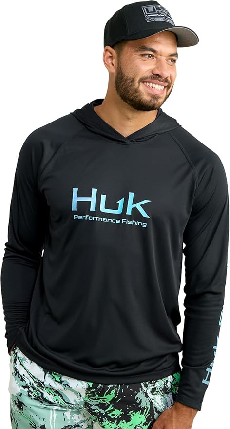 HUK Mens Pursuit Vented Long Sleeve Hoodie, Fishing Shirt with Hood