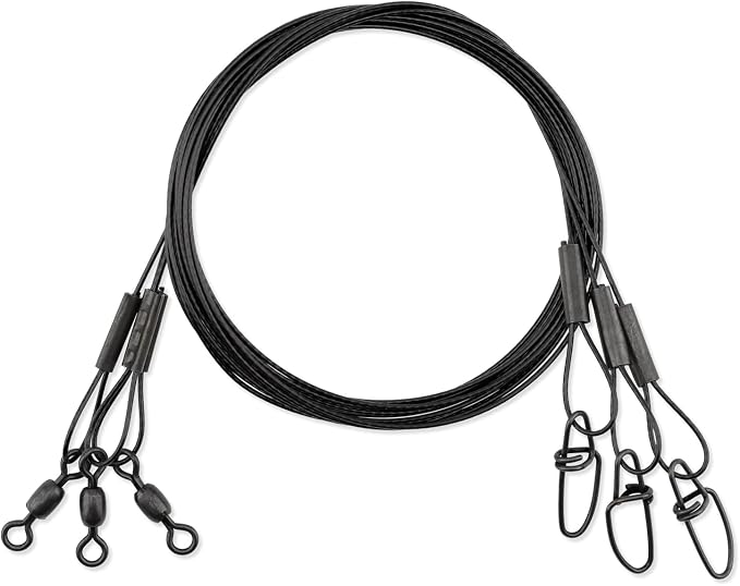 AFW Surflon Fishing Leaders – Black Nylon Coated Stainless Steel Wire, Swivel & Snap, 3 Pack, Variety Pack – Strong Leader Line for Catfishing & Toothy Game Fish