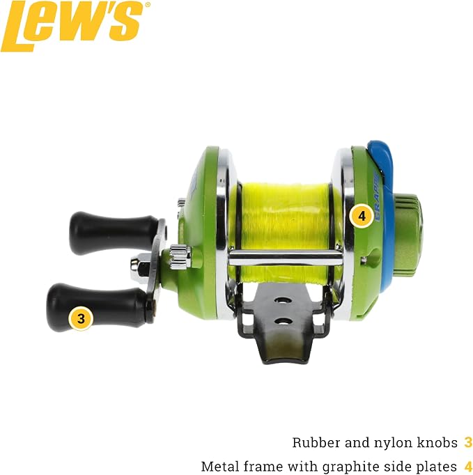 Lew's Crappie Thunder Jig/Troll Fishing Reel, 3.6:1 Gear Ratio, Right-Hand Retrieve, Crappie Thunder Green