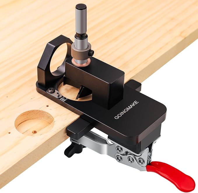 GOINGMAKE Compact Metal Concealed Hinge Jig with Quick Clamp,35mm Cabinet Hinge Jig with Dust Adapter for Cabinet Hinge Mounting,Woodworking Cabinet Door Hinge Jig Drill Guide Cabinet Hardware Jig